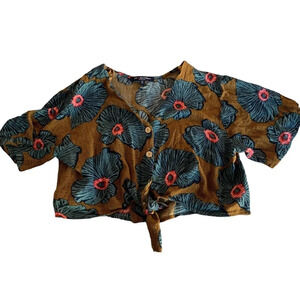 One ❤️ Clothing Floral Crop Button-Up Tie-Front Top w/ Bell Sleeve size …